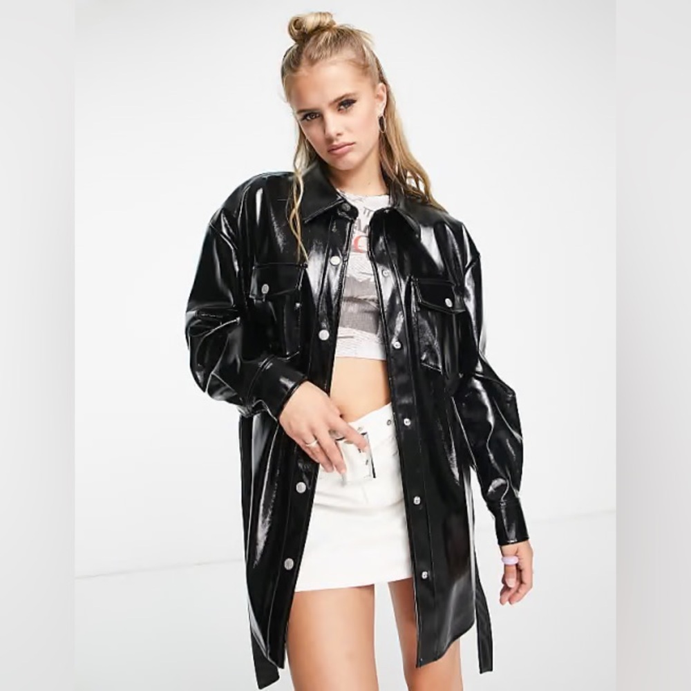 Zara Black Faux Leather Raeh‎ Button Mini Dress